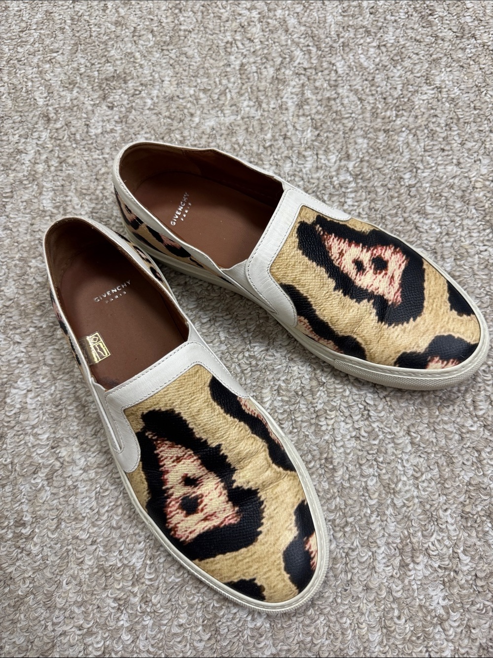Givenchy Beige, Black & Pink Leopard Slip-On Sneakers